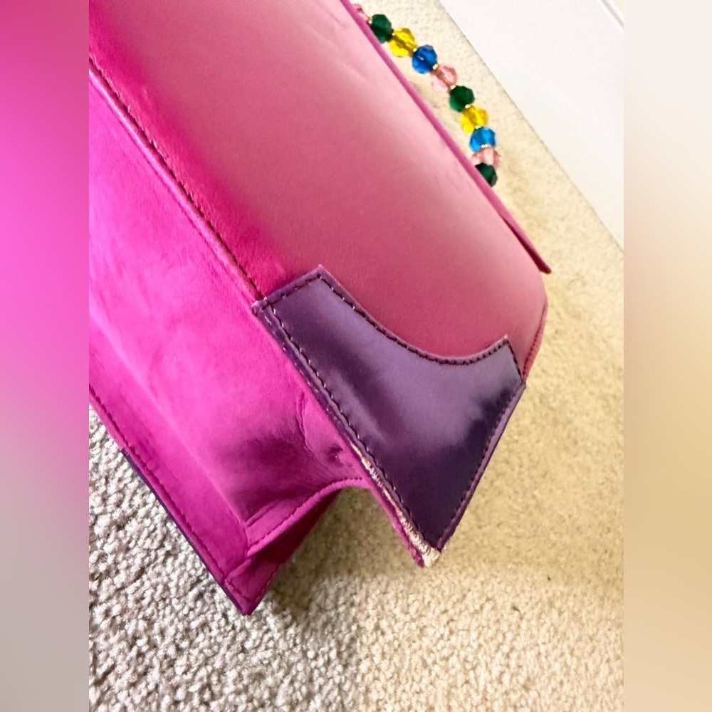 Vibrant Pink Satchel with Beaded Handle - Picture 6 of 11